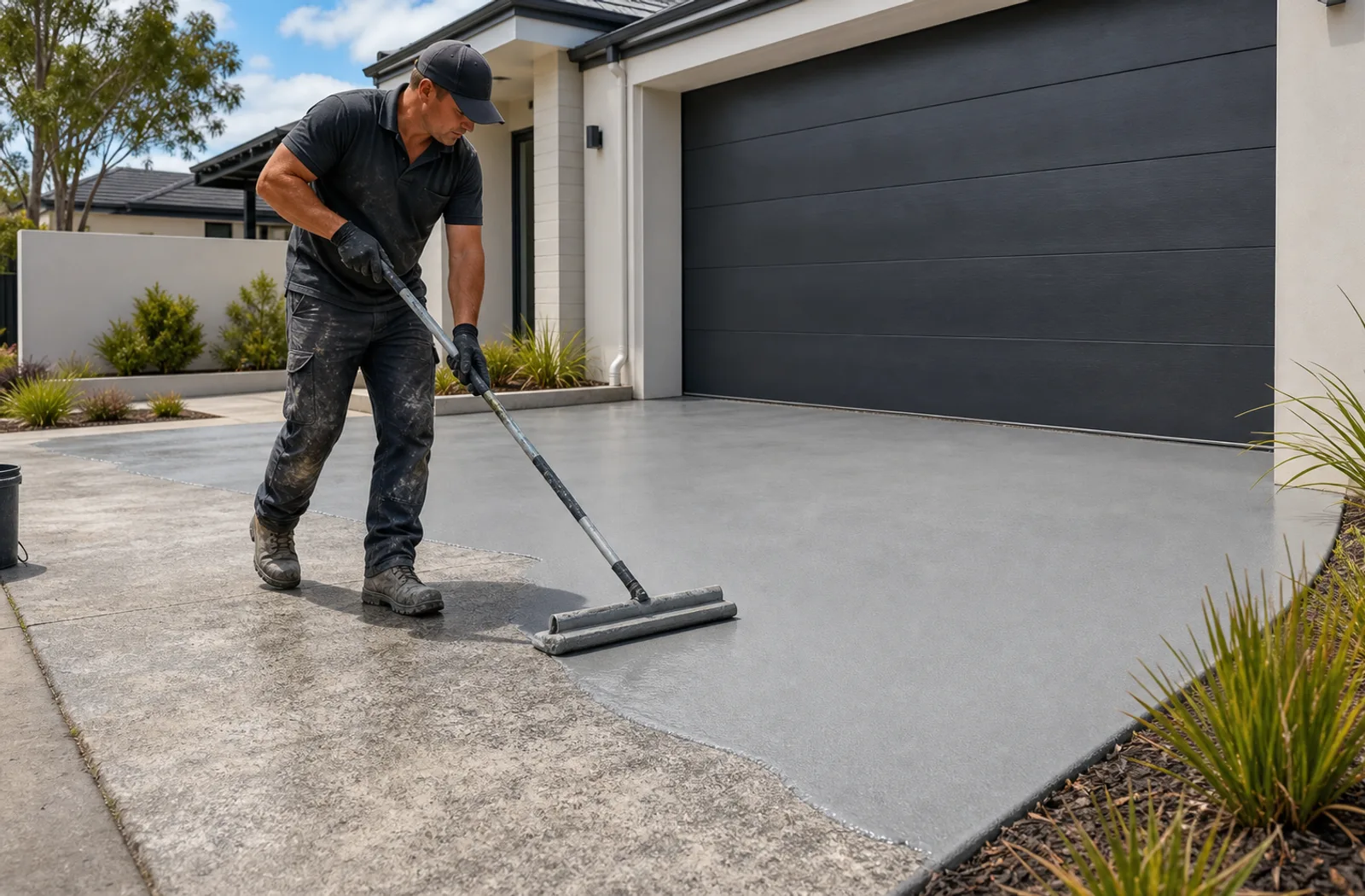 Freshly resurfaced concrete driveway at a Perth home